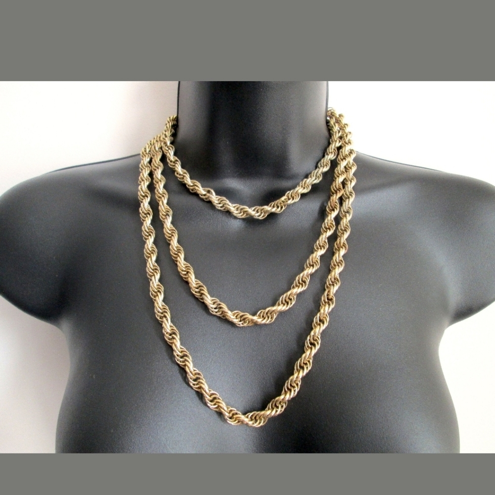 Extra Long Gold Rope Necklace by D'Orlan